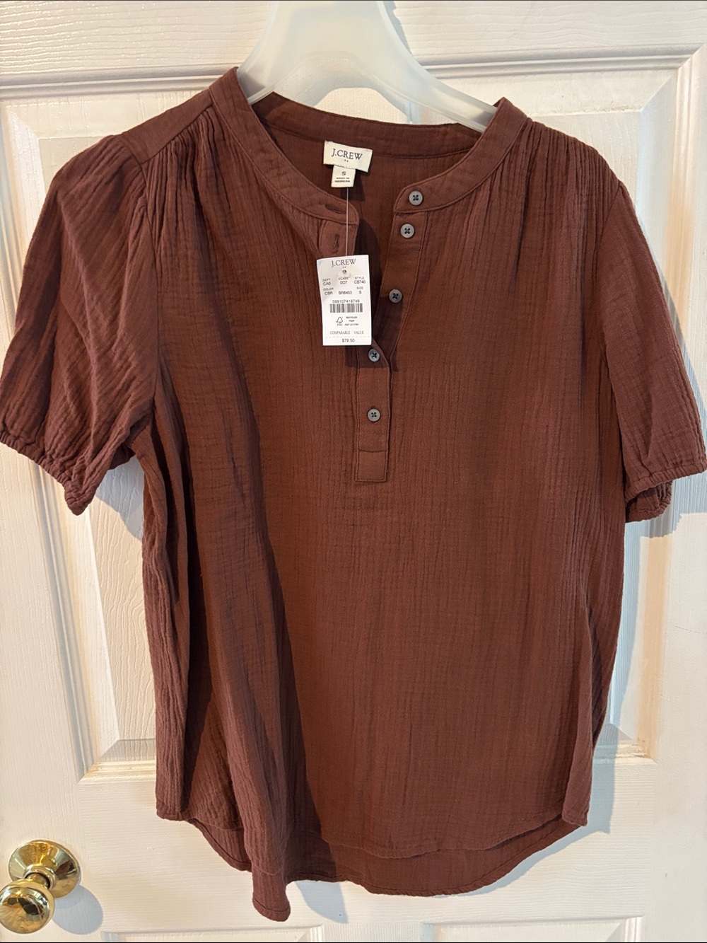 J. Crew Short-Sleeve Henley Top in Brown